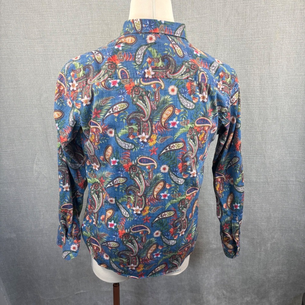 Visconti Black Mens Blue‎ Paisley Floral Tropical Button Up Long Sleeve Shirt - Picture 4 of 5